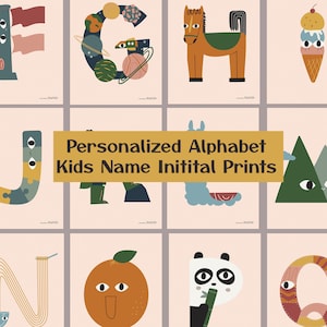 Arte de pared con alfabeto ilustrado personalizado: ¡elige la inicial de tu hijo para divertirse en la guardería o en la sala de juegos!