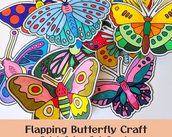 DIY Flapping Wings Butterfly Craft | Insect Clothespin Activity | Summer Interactive Art for Kids | Simple Machine Science STEM Coloring Fun