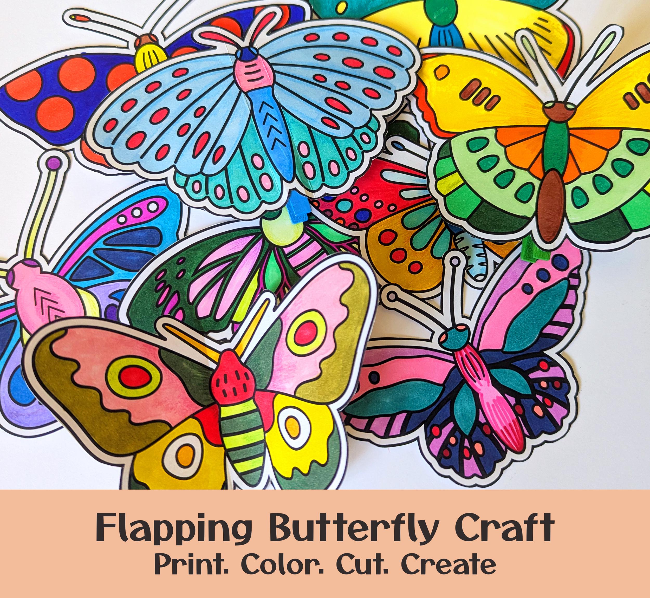 DIY Flapping Wings Butterfly Craft | Insect Clothespin Activity | Summer Interactive Art for Kids | Simple Machine Science STEM Coloring Fun