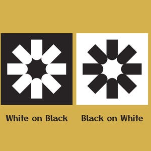 May include: A graphic design featuring two squares with a stylized floral design. One square has a white design on a black background, and the other has a black design on a white background. The text "White on Black" and "Black on White" is below the squares.
