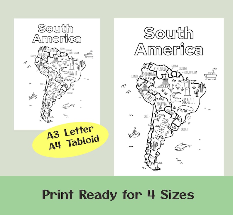 7 Continents Map | Illustrated World Geography Coloring Pages (digital ...