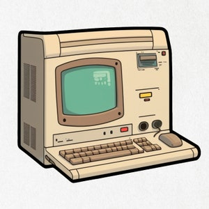 Computer Sticker, Vintage Computer, PC, Computer Vinyl, Retro Tech, Cute Decal, Water Bottle |  2&quot; x 2&quot; & 4&quot; X 4&quot;