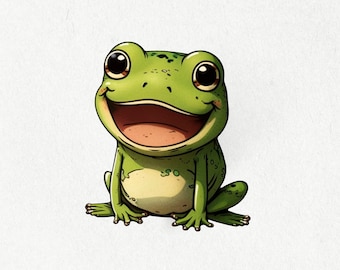 Frog, Frog Sticker, Green Frog, Frog Vinyl, Happy Frog, Cute Frog Decal, Water Bottle Stickers, Laptop | Vinyl Sticker 2" x 2" & 4" x 4"