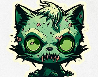 Zombie Cat, Zombie Sticker, Cat Vinyl,  Zombie, Decal, Water Bottle Stickers | Vinyl Sticker 2" x 2" & 4" x 4"