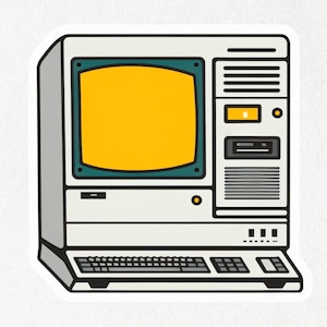 Computer Sticker, Vintage Computer, PC, Computer Vinyl, Retro Tech, Cute Decal, Water Bottle |  2&quot; x 2&quot; & 4&quot; X 4&quot;