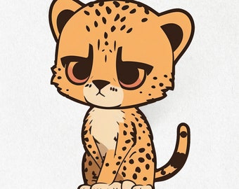 Cheetah, Cheetah Sticker, Cheetah Vinyl, Happy Cheetah, Cute Tiger Decal, Water Bottle Stickers | Vinyl Sticker 2" x 2" & 4" x 4"