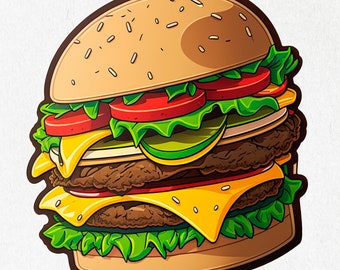 Hamburger Sticker, Happy Hamburger, Hamburger, Hamburger Vinyl, Smiling Hamburger, Cute Decal, Water Bottle Stickers |  2" x 2" & 4"