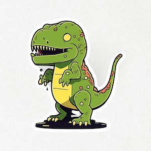 T-Rex Sticker, T-Rex, Tyrannosaurus Sticker, Dino&#39;s, Jurassic Park, Dinosaur Vinyl, Happy Dino, Cute Sticker | Vinylsticker 2&quot; x 2&quot; & 4&quot; x 4&quot;