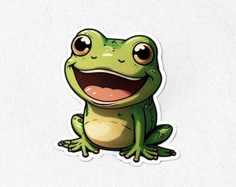 Happy Green Frog Vinyl Sticker, Laptop Decal (2" x 2")