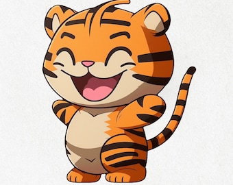Tiger, Tiger Sticker, Tiger Vinyl, Happy Tiger, Cute Tiger Decal, Water Bottle Stickers | Vinyl Sticker 2" x 2" & 4" x 4"