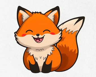 Orange Fox Vinyl Sticker, Cute Laptop Decal (2x2 & 4x4)
