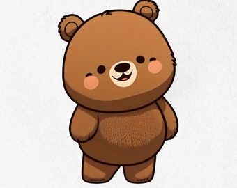 Cute Brown Bear Vinyl Sticker, Laptop, Water Bottle Decal (2" & 4")