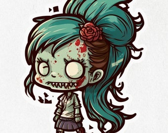 Zombie, Zombie Sticker, Zombie Vinyl, Cute Zombie, Decal, Water Bottle Stickers | Vinyl Sticker 2" x 2" & 4" x 4"