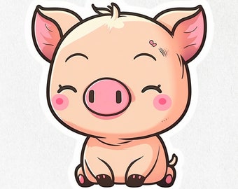 Pig Sticker, Happy Pig, Pig, Pig Vinyl, Smiling Pig, Cute Decal, Water Bottle Stickers | Vinyl Sticker 2" x 2" & 4" x 4"