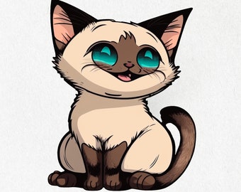 Siamese Cat Vinyl Sticker, Cute Laptop Decal (2x2 & 4x4)