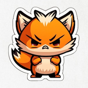 Fox, Fox Sticker, Orange Fox, Fox Vinyl, Angry Fox, Cute Fox Decal, Water Bottle Stickers, Laptop Decal | Vinyl Sticker 2&quot;x2&quot; & 4&quot;x4&quot;