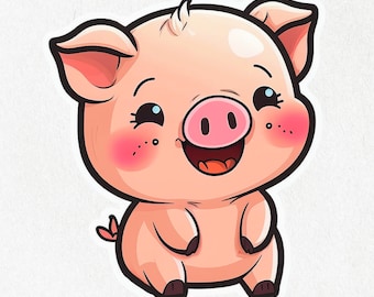 Pig Sticker, Happy Pig, Pig, Pig Vinyl, Smiling Pig, Cute Decal, Water Bottle Stickers | Vinyl Sticker 2" x 2" & 4" x 4"