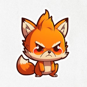 Fox, Fox Sticker, Orange Fox, Fox Vinyl, Angry Fox, Cute Fox Decal, Water Bottle Stickers, Laptop Decal | Vinyl Sticker 2&quot; x 2&quot; & 4&quot;x4&quot;