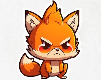 Fox, Fox Sticker, Orange Fox, Fox Vinyl, Angry Fox, Cute Fox Decal, Water Bottle Stickers, Laptop Decal | Autocollant en vinyle 2" x 2" & 4"x4"