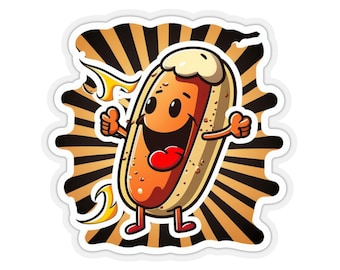 Hotdog Sticker, Happy Hotdog, Hotdog, Vinyl, Smiling Hotdog, Cute Decal, Water Bottle Stickers |  2" x 2" & 4" x 4"