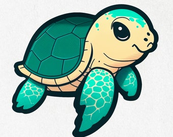 Sea Turtle, Sea Turtle Sticker, Sea Turtle Vinyl, Happy Sea Turtle, Cute Sea Turtle Decal | Vinyl Sticker 2" x 2" & 4"