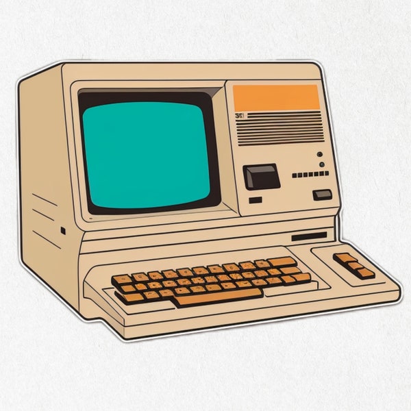 Computer Sticker, Vintage Computer, PC, Computer Vinyl, Retro Tech, Cute Decal, Water Bottle |  2" x 2" & 4" X 4"