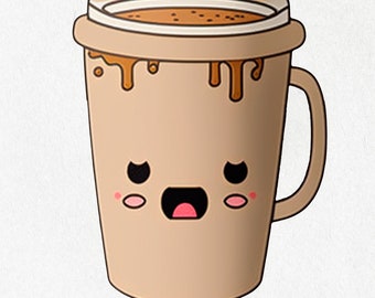 Coffee Sticker, Happy Coffee, Coffee, Coffee Vinyl, Smiling Coffee, Cute Decal, Water Bottle Stickers | Vinyl Sticker 2" x 2" & 4" x