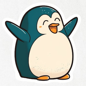 Penguin, Penguin Sticker, Penguin Vinyl, Happy Penguin, Cute Penguin Decal, Water Bottle Stickers | Vinyl Sticker 2&quot; x 2&quot; & 4&quot; x 4&quot;