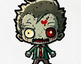 Zombie, Zombie Sticker, Zombie Vinyl, Cute Zombie, Decal, Water Bottle Stickers | Vinyl Sticker 2" x 2" & 4" x 4"
