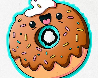 Donut Sticker, Happy Donut , Donut , Donut Vinyl, Smiling Donut , Cute Decal, Water Bottle Stickers | Vinyl Sticker 2" x 2" & 4" x 4