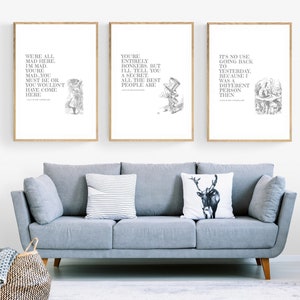 Alice In Wonderland Vintage Illustration, Alice in Wonderland Quotes Print Wall decor Minimalist Poster Alice in Wonderland Wall Art