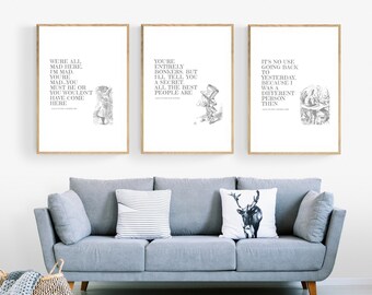 Alice In Wonderland Vintage Illustration, Alice in Wonderland Quotes Print Wall decor Minimalist Poster Alice in Wonderland Wall Art