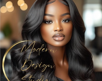 AI-Generated Black Beauty Stock Photo: Glamorous Hair Model