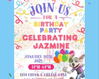 Editable Chuck E. Cheese Birthday Invitation Template | Instant Download Party Flyer | Kids Birthday Invite