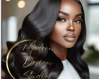 AI-Generated Black Beauty Stock Photo: Glamorous Hair Model