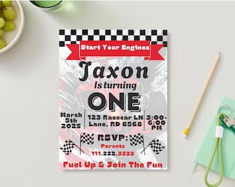 Editable Race Car Birthday Invitation Template | Instant Download Party Flyer | Kids Birthday Invite