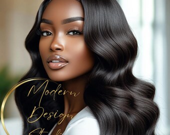 AI-Generated Black Beauty Stock Photo: Glamorous Wavy Hair Model