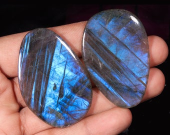Awesome Top Quality Natural Labradorite pair Egg Shape Cabochon Loose Gemstone For Making Jewelry 152.35 Ct 51X35X5 MM F-369