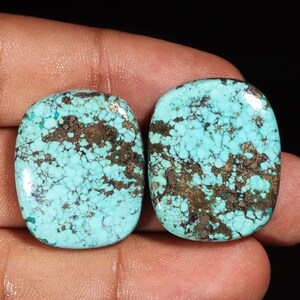 Exclusive Top Quality Natural Tibetian Turquoise pair Radiant Shape Cabochon Loose Gemstone For Making Jewelry 86.45 Ct 28X23X7 MM F-717