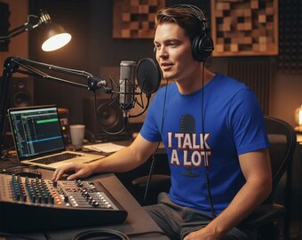 I Talk A Lot T-Shirt | Funny Microphone Graphic Tee for Voice Actors, Podcasters, Public Speakers & Sales Pros