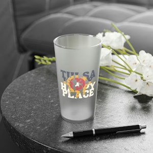 Tulsa Is My Happy Place Verre à pinte givré, 16 oz Drapeau de la ville de Tulsa Oklahoma