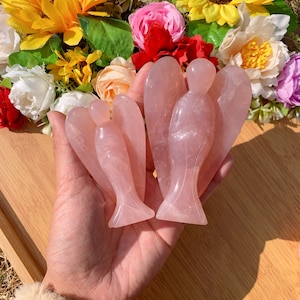 High Quality Madagascar Rose Quartz Angel Carving, Crystal Angel Carvings, Healing Crystals, Crystal Decor, Meditation Crystal