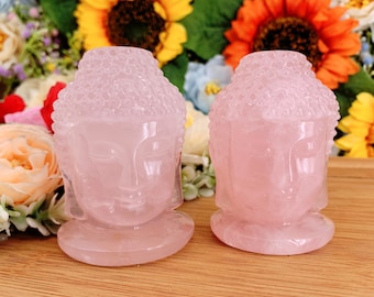 Carved Rose Quartz Buddha Head- Peaceful Crystal Sculpture for Home, 7cm Spiritual Decor, Thoughtful Housewarming Gift