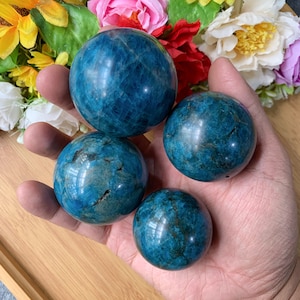 Crystal Gifts - Blue Apatite Polished Spheres in 4 Sizes - Healing Crystal for Spiritual Balance - Unique Gemstone Gift Halloween Gift