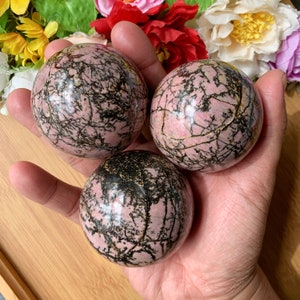 Pink Rhodonite Crystal Ball, 6 cm Polished Quality Sphere, Perfect for Home Decor and Unique Gifts, Halloween Gift