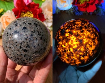 Yooperlite ball，UV Crystal sphere，Quartz Crystal Ball，Crystal decor, Yooperlite Sphere，Crystal Healing crystal ball Gift, FREE STAND