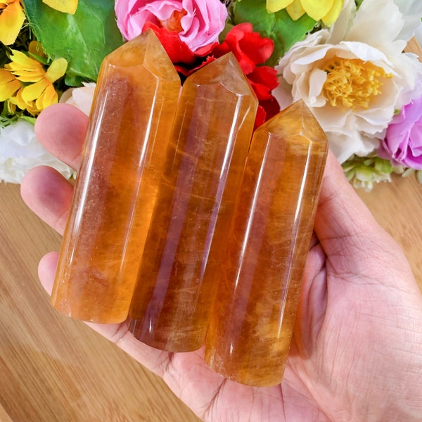 10 cm Natural Yellow Fluorite Cylinders Tower, Yellow Crystal Points, Fluorite Obelisk, Yellow Fluorite Points, Crystal Gift ,Healing, Amber