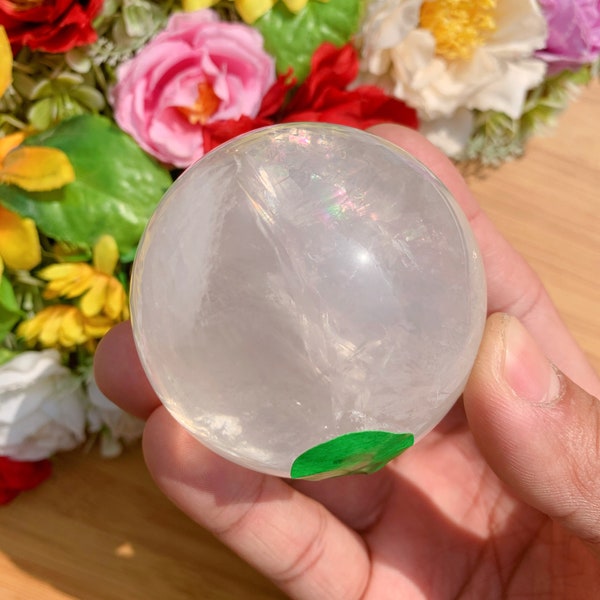 1PC Natural Girasol Quartz Sphere - 6.1cm Polished Crystal Ball for Positive Energy, Ideal Housewarming Gift & Holistic Decor,FREE STAND