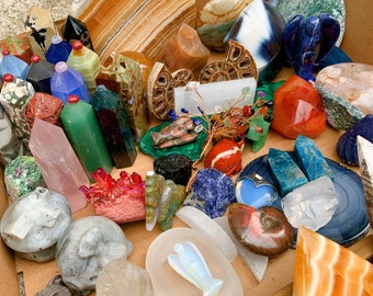 Rare Ultimate Mystery Surprise Crystals Box, Confetti Lucky Scoop, Random Mineral Specimen, Towers Tumbles Roughs Spheres, Crystal Gifts