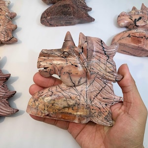 Picture Jasper Unicorn - Hand Carved Landscape Stone, Unique Pattern Crystal Figurine & Magical Desk Decor